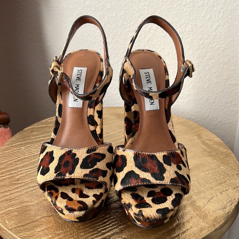 Steve Madden Kierra leopard print fur heel sandals, size 5.5 womens - Picture 5 of 10